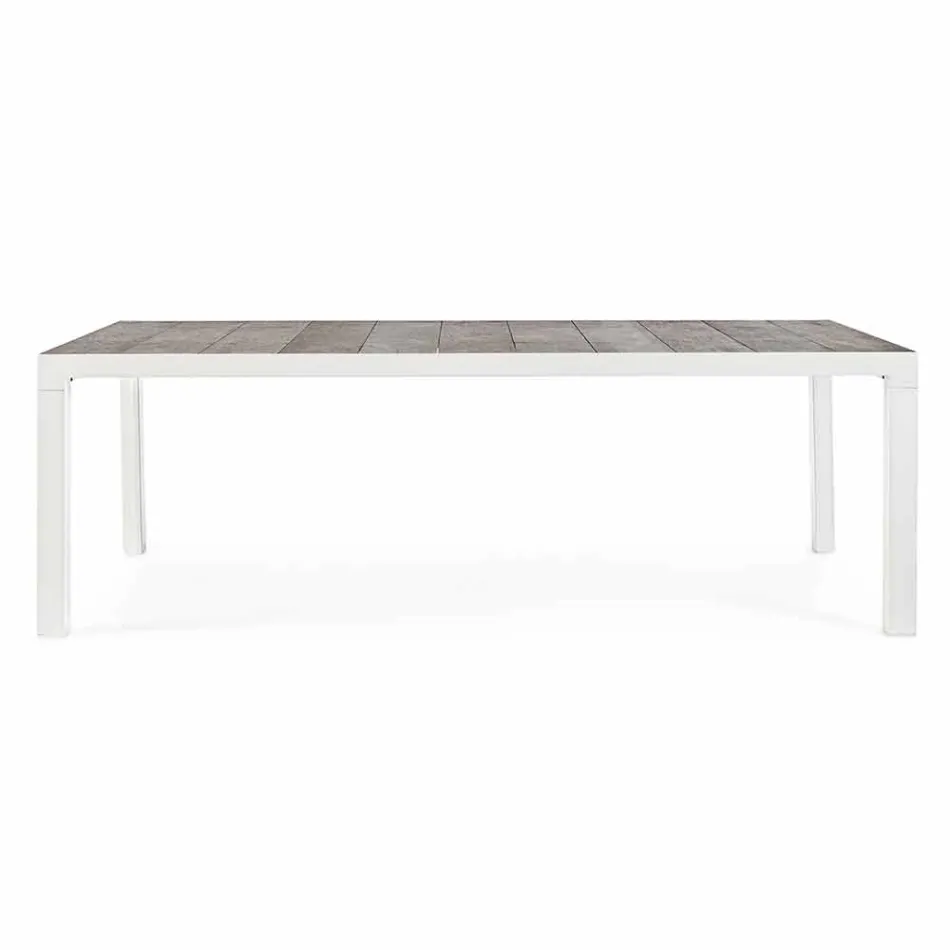Table à manger d'extérieur en céramique et aluminium, Homemotion - Salem Viadurini