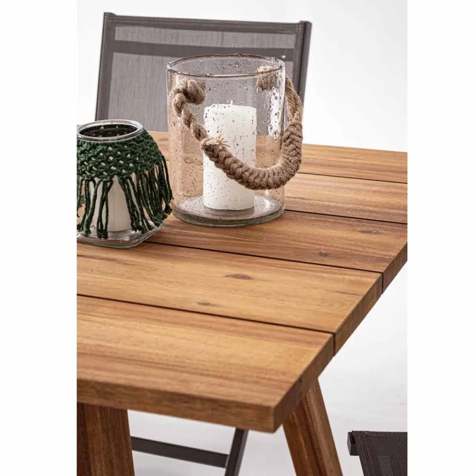 Table de salle à manger d'extérieur en bois d'acacia finition à l'huile - Leonard Viadurini