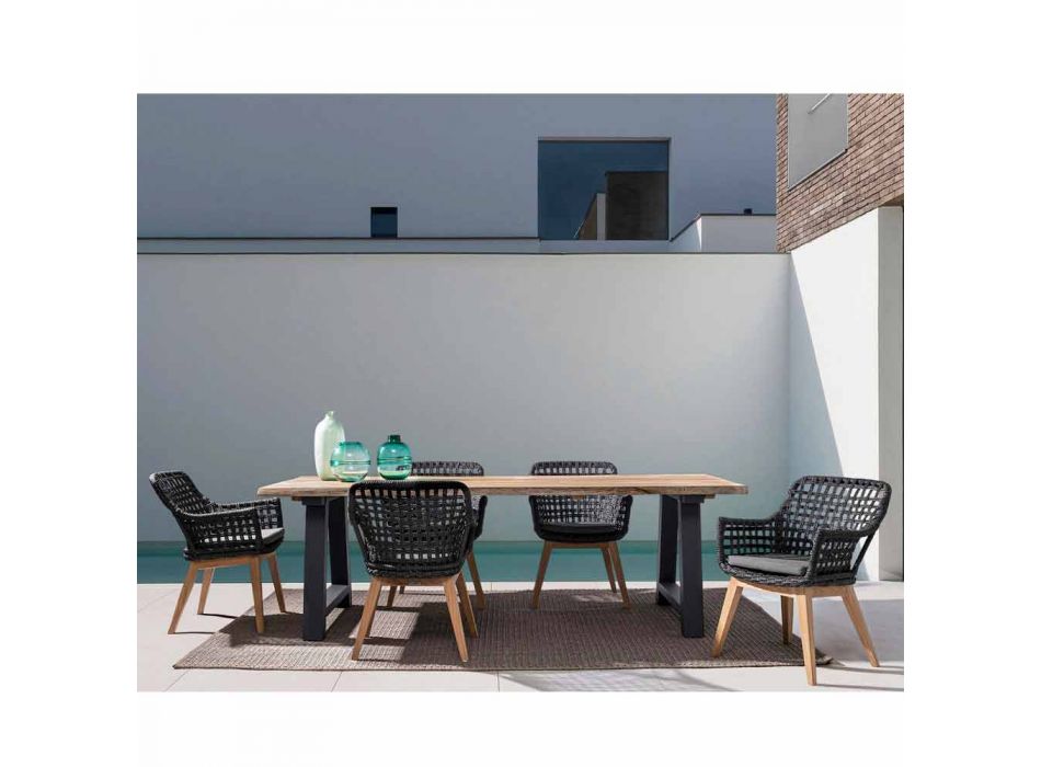 Table à manger d'extérieur en teck et aluminium, Homemotion - Rolando Viadurini