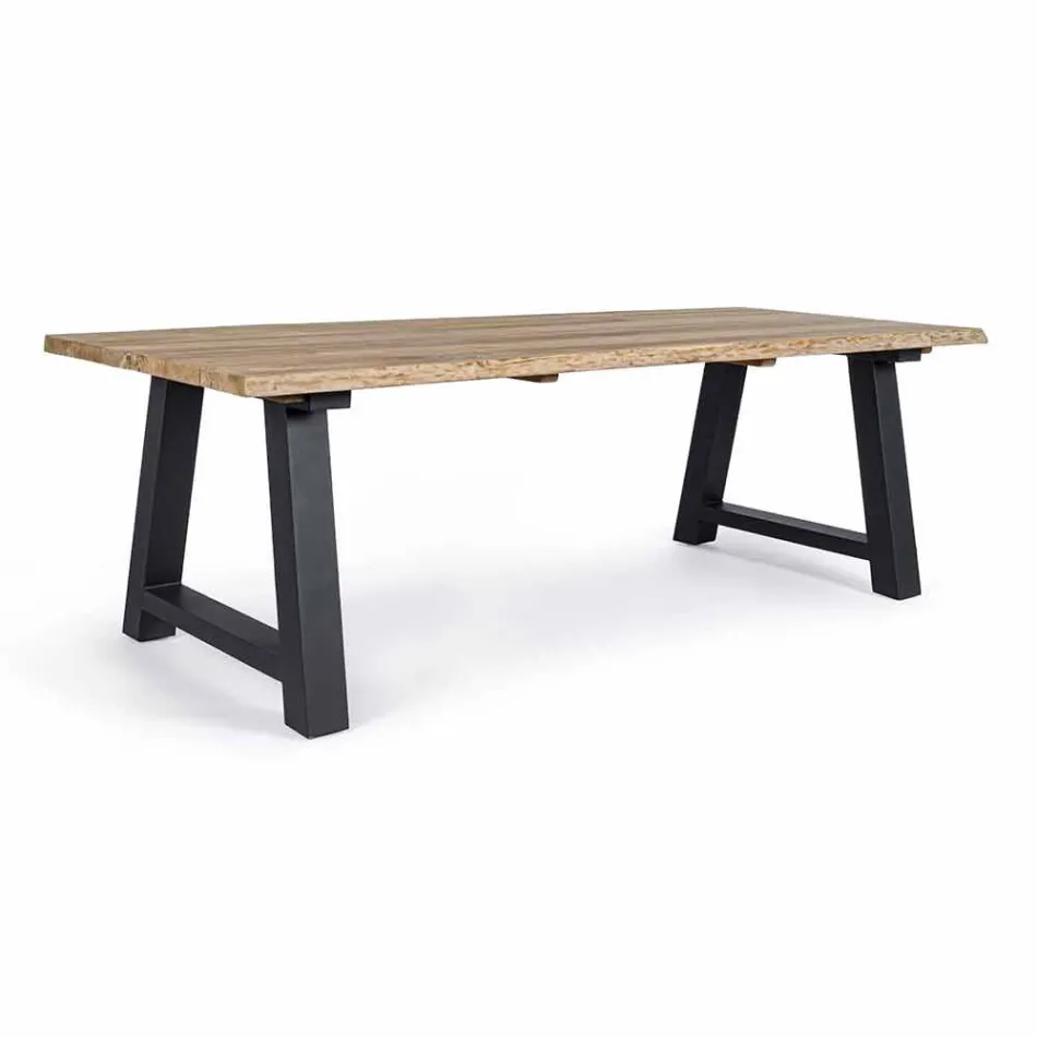 Table à manger d'extérieur en teck et aluminium, Homemotion - Rolando Viadurini