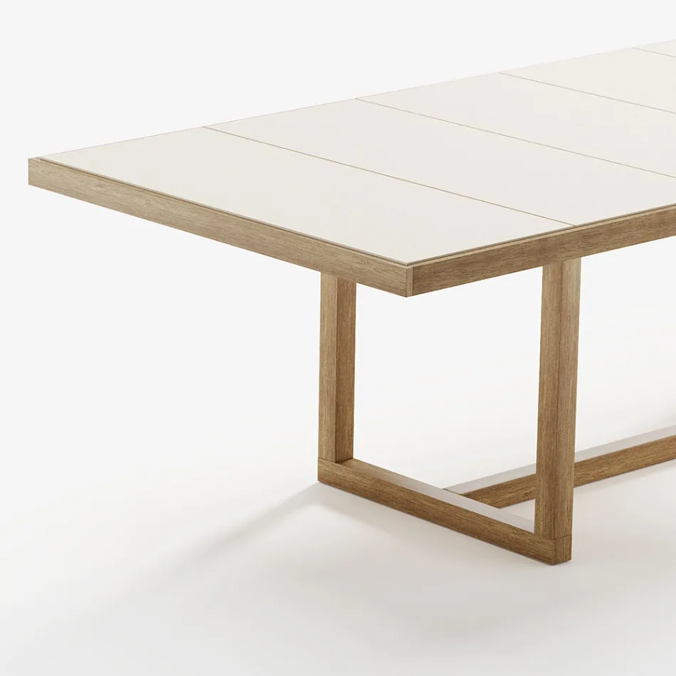 Table à manger de jardin en bois d'Iroko et grès Made in Italy - Bresson Viadurini