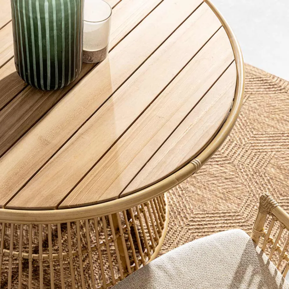 Table à manger de jardin en aluminium et plateau en teck-Svlk - Matter Viadurini