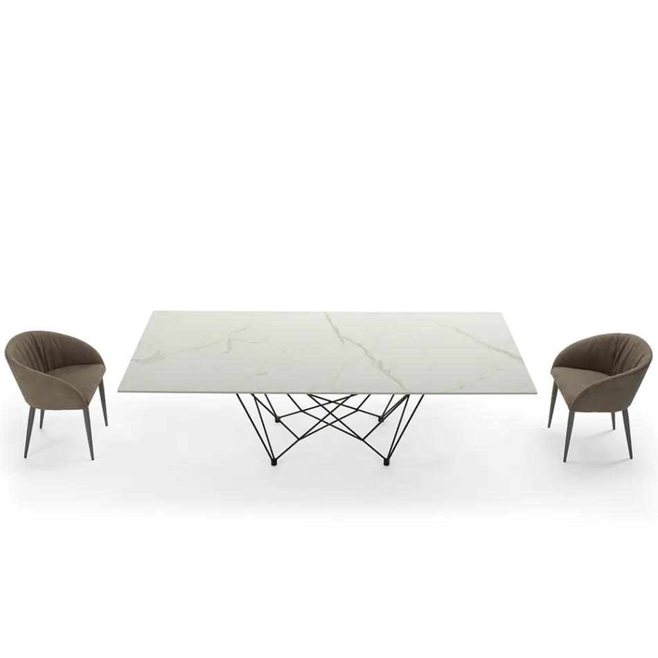 Table à manger Plateau en Laminam et base en acier Made in Italy - Ezzellino Viadurini