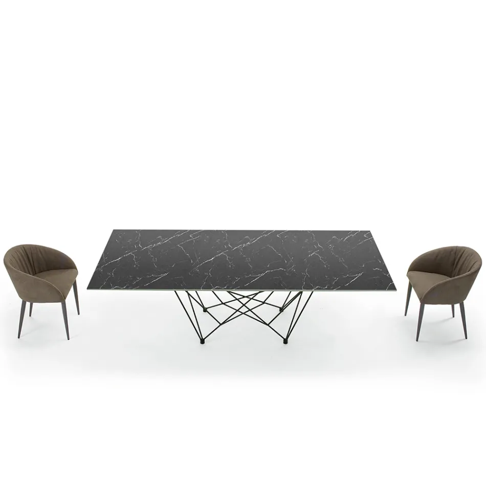 Table à manger Plateau en Laminam et base en acier Made in Italy - Ezzellino Viadurini