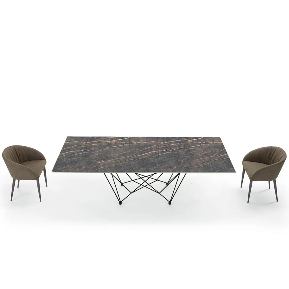 Table à manger Plateau en Laminam et base en acier Made in Italy - Ezzellino Viadurini