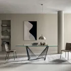 Table à manger plateau en verre et base en cordes métalliques 2 tailles - Alariko Viadurini