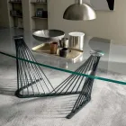 Table à manger plateau en verre et base en cordes métalliques 2 tailles - Alariko Viadurini