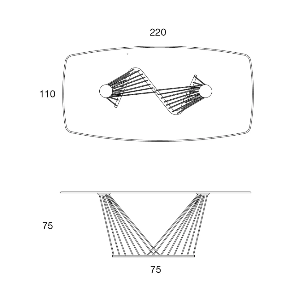 Table à manger plateau en verre et base en cordes métalliques 2 tailles - Alariko Viadurini