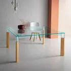Plateau en verre et base en bois massif Made in Italy - Presino Viadurini