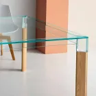 Plateau en verre et base en bois massif Made in Italy - Presino Viadurini