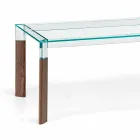 Plateau en verre et base en bois massif Made in Italy - Presino Viadurini