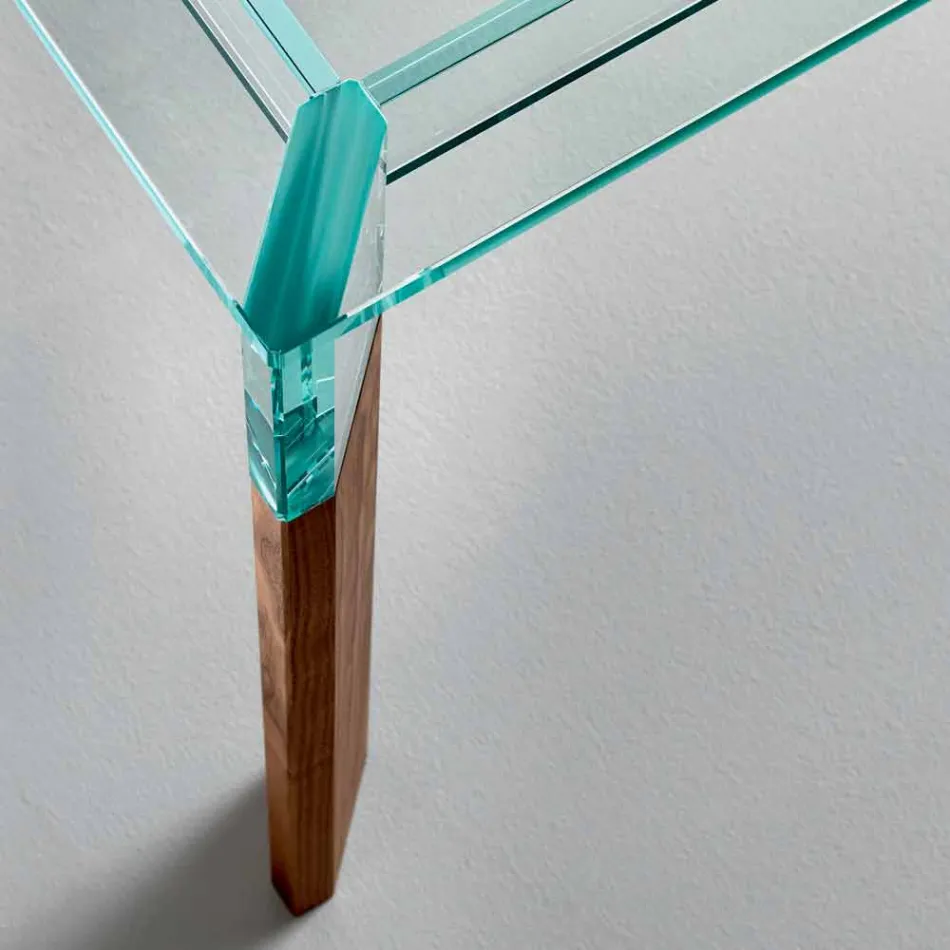 Plateau en verre et base en bois massif Made in Italy - Presino Viadurini