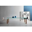 Plateau en verre et base en bois massif Made in Italy - Presino Viadurini