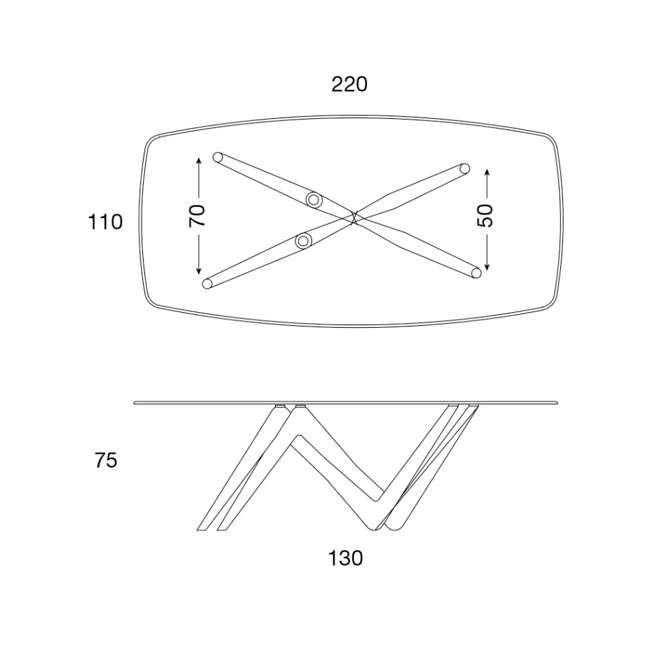 Table à manger Plateau Verre et Pieds Polyuréthane 2 Tailles - Stalto Viadurini