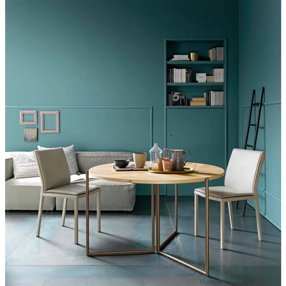 Table à manger pliante moderne en bois et métal fabriquée en Italie - Menelao Viadurini