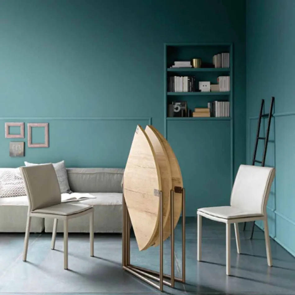 Table à manger pliante moderne en bois et métal fabriquée en Italie - Menelao Viadurini