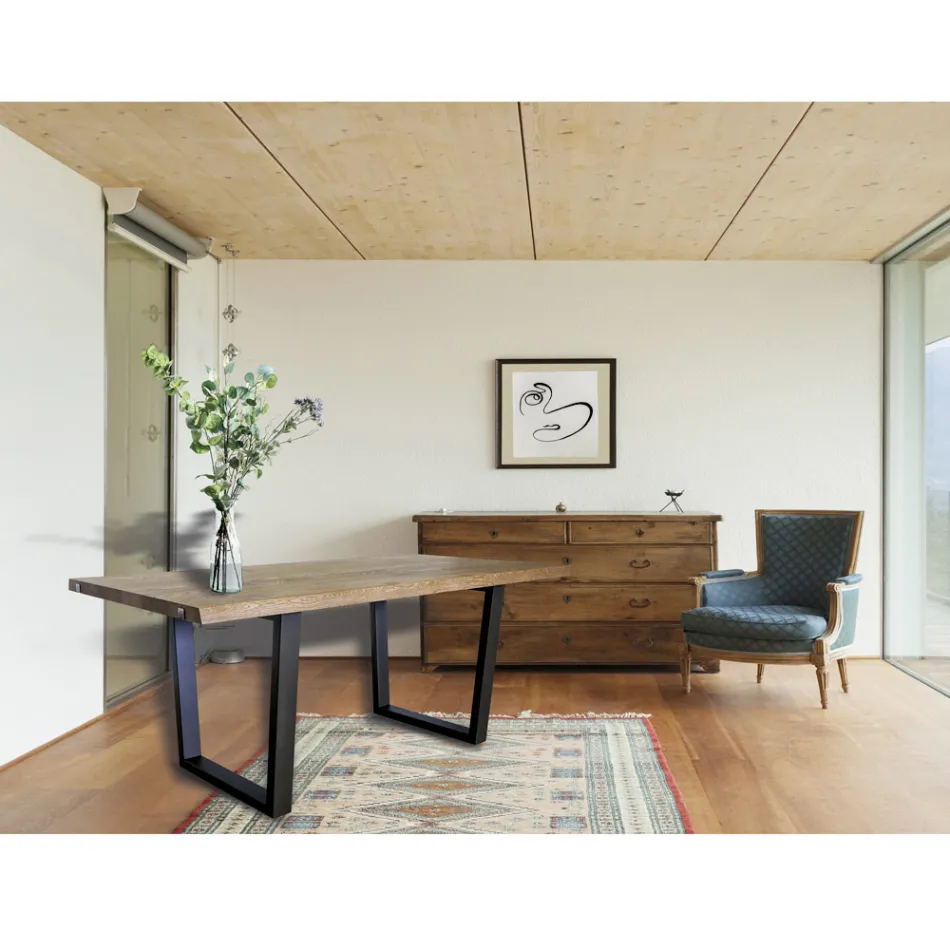 Table à manger plaquée en chêne noué Masellato Made in Italy - Pilar Viadurini