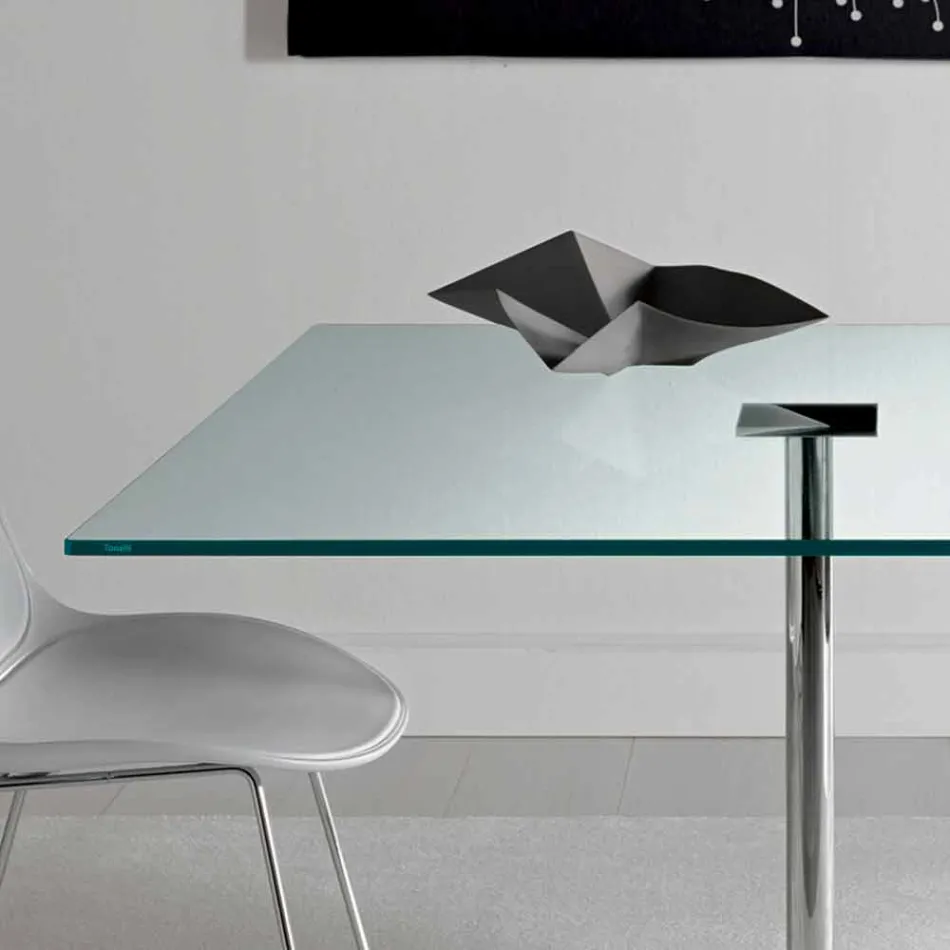 Table de salle à manger carrée en verre extralight et métal Made in Italy - Dolce Viadurini