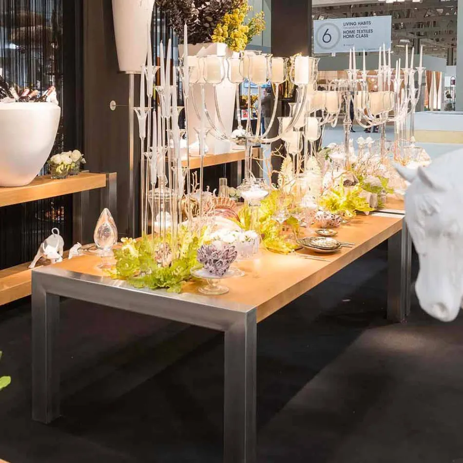 Table à manger rectangulaire escroqueries chêne et en acier inoxydable Viadurini