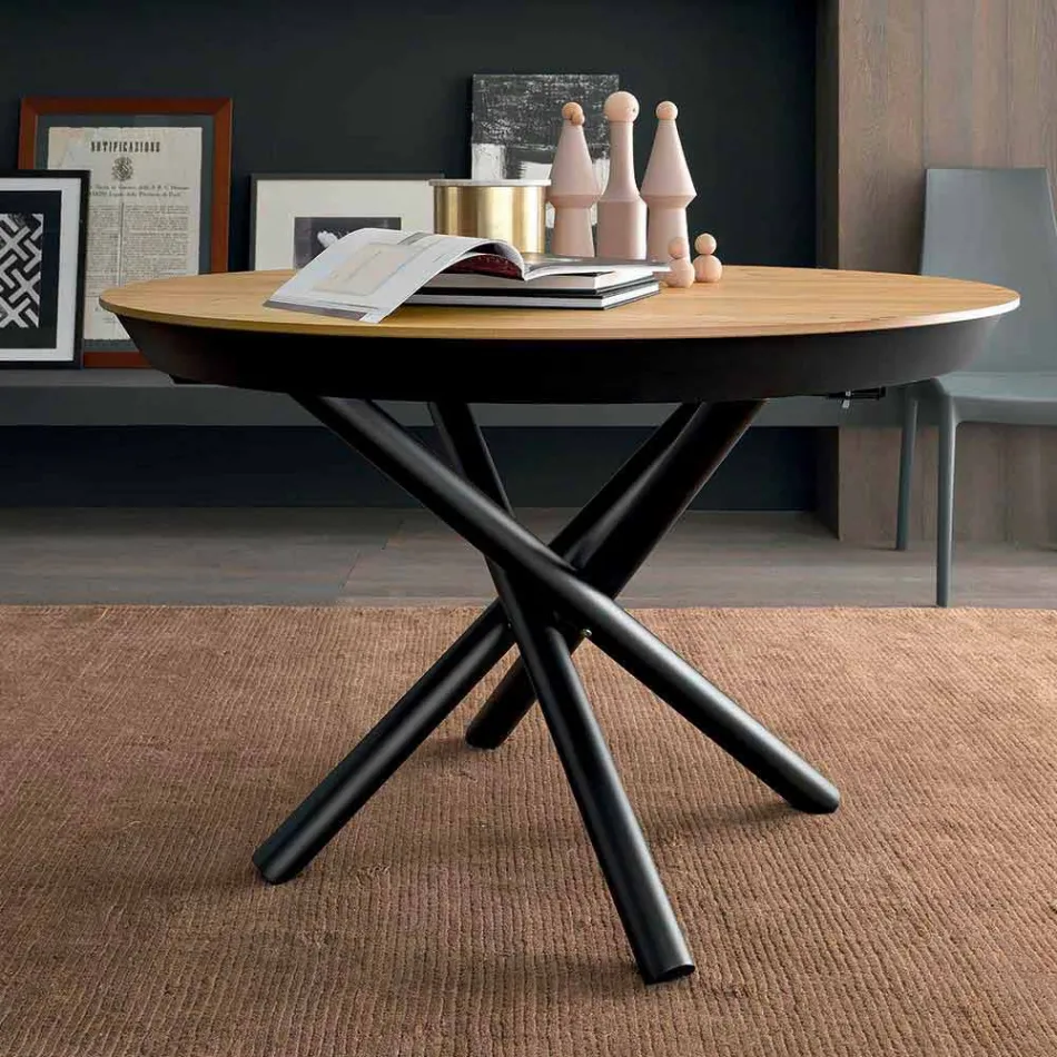 Table à manger ronde extensible avec plateau en bois Made in Italy - Crodino Viadurini