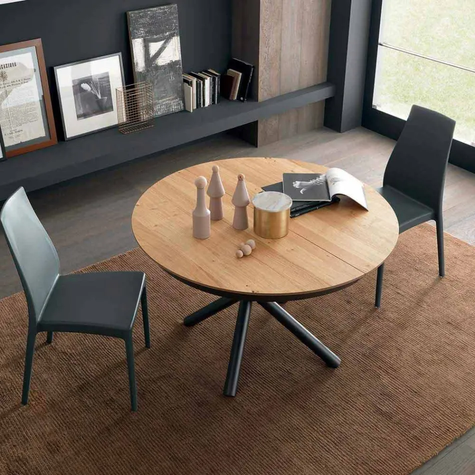 Table à manger ronde extensible avec plateau en bois Made in Italy - Crodino Viadurini