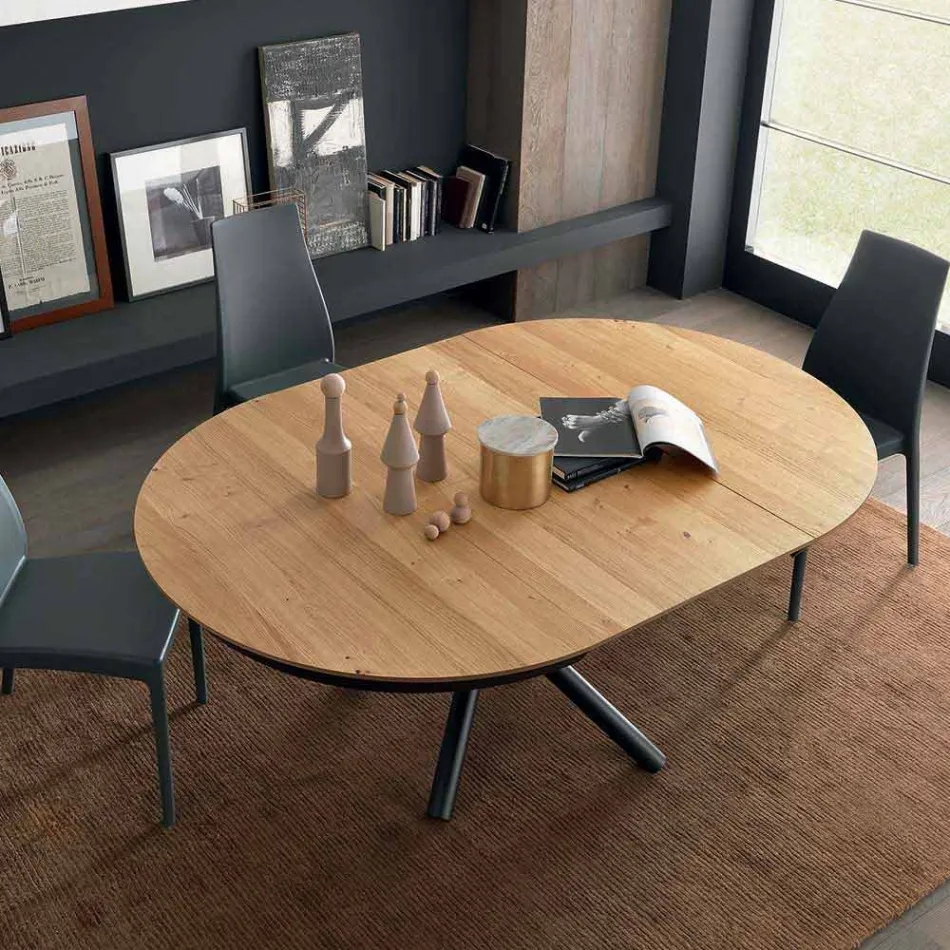 Table à manger ronde extensible avec plateau en bois Made in Italy - Crodino Viadurini