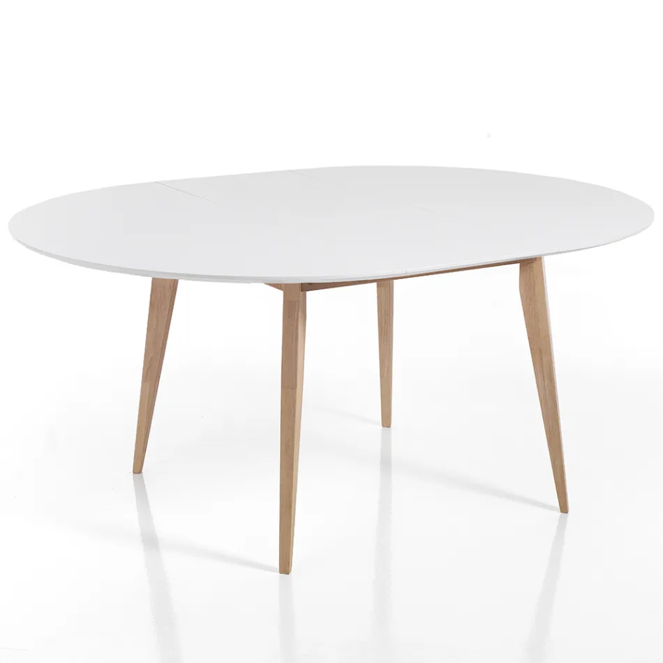 Table à manger ronde extensible jusqu'à 160 cm en Mdf et bois - Ciacco Viadurini