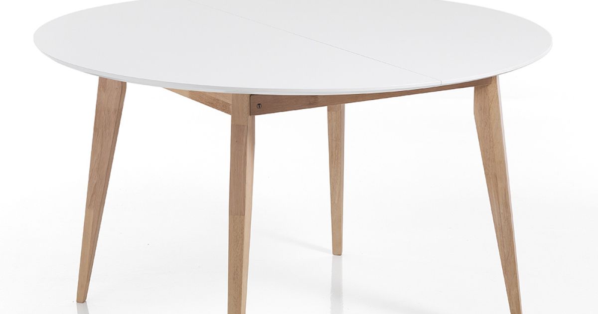 Table Ronde Extensible en Mdf Blanc et Bois Massif