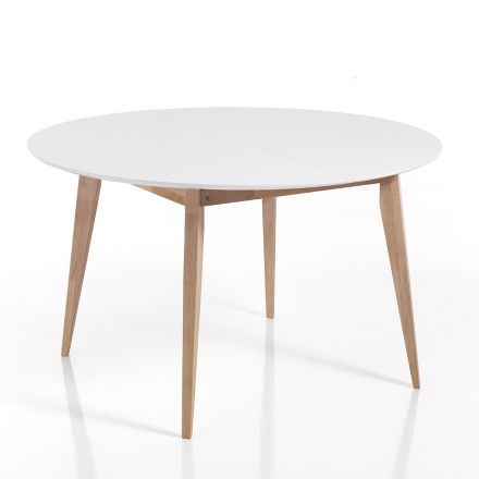 Table à manger ronde extensible jusqu'à 160 cm en Mdf et bois - Ciacco Viadurini