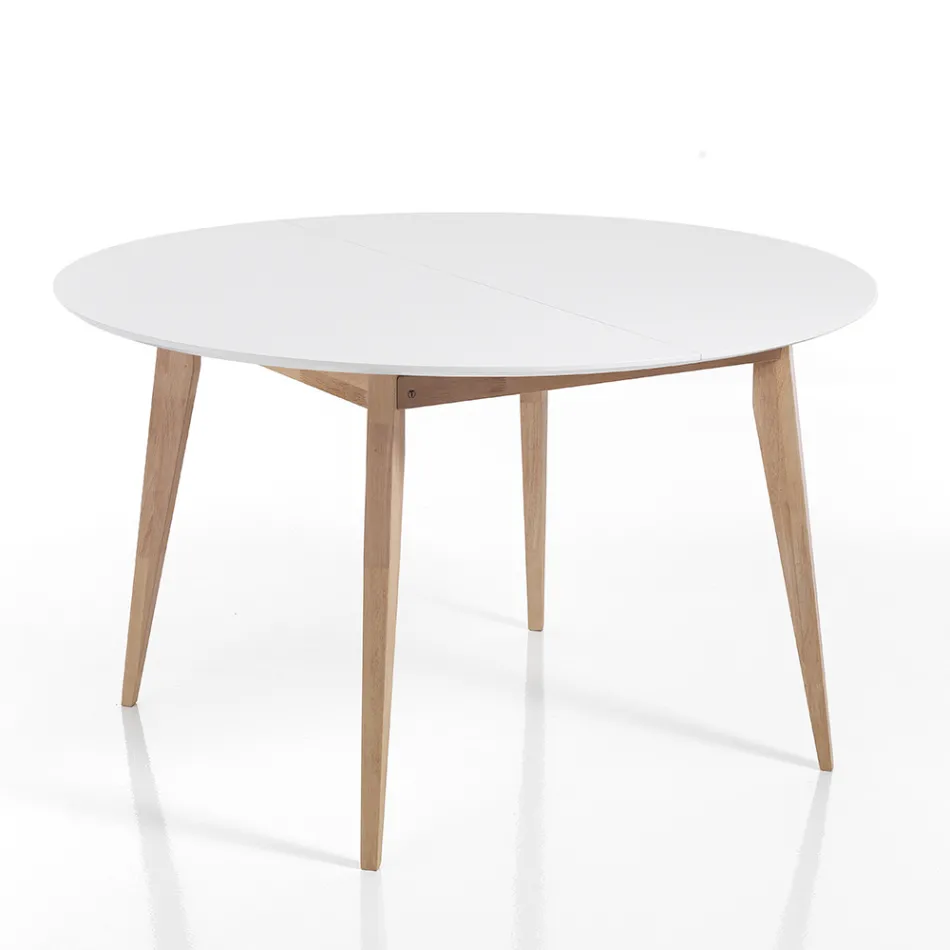 Table à manger ronde extensible jusqu'à 160 cm en Mdf et bois - Ciacco Viadurini