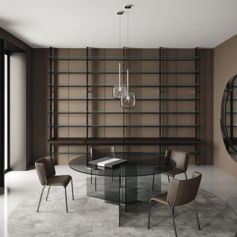 Table à manger ronde avec base et plateau en verre Made in Italy - Charles Viadurini