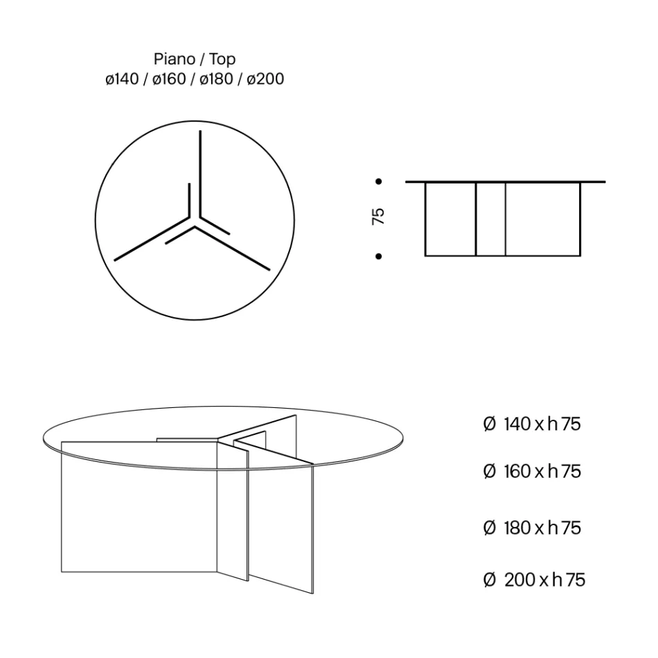 Table à manger ronde avec base et plateau en verre Made in Italy - Charles Viadurini