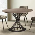 Table à manger ronde avec plateau en bois laminé et base en acier - Mileto Viadurini