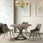 Table à manger ronde avec plateau en bois laminé et base en acier - Mileto Viadurini