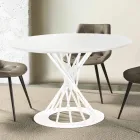Table à manger ronde avec plateau en bois laminé et base en acier - Mileto Viadurini