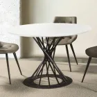 Table à manger ronde avec plateau en bois laminé et base en acier - Mileto Viadurini