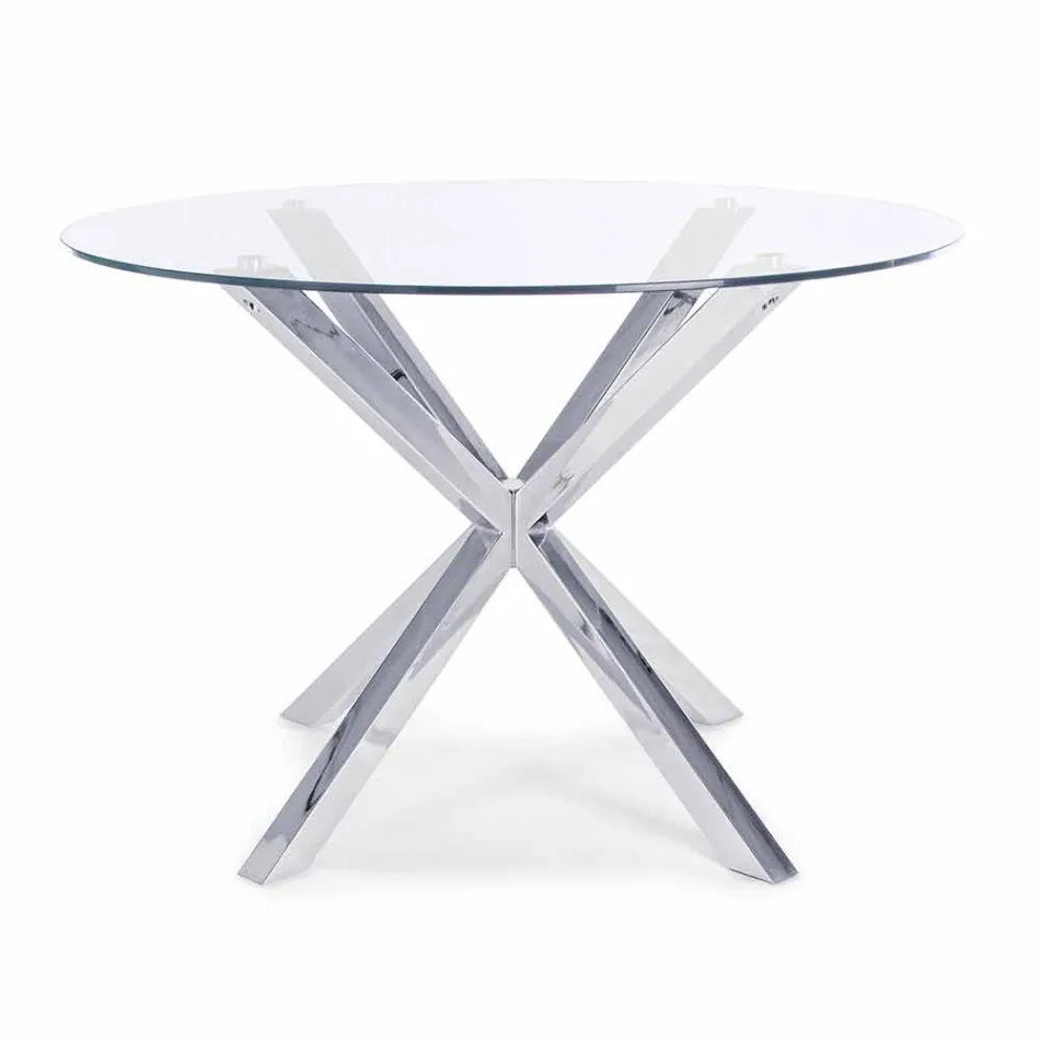 Table à manger ronde Homemotion avec plateau en verre trempé - Denda Viadurini