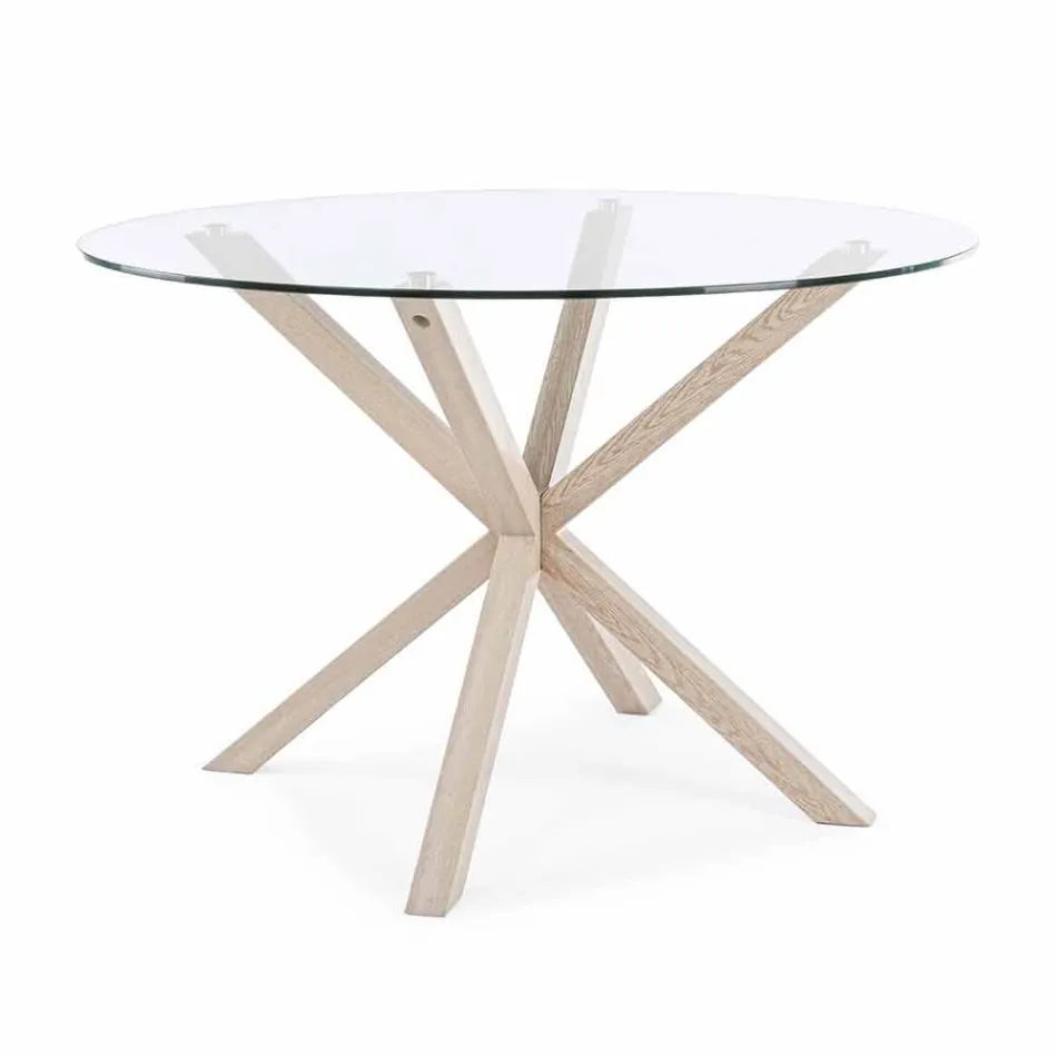 Table à manger ronde Homemotion avec plateau en verre trempé - Denda Viadurini