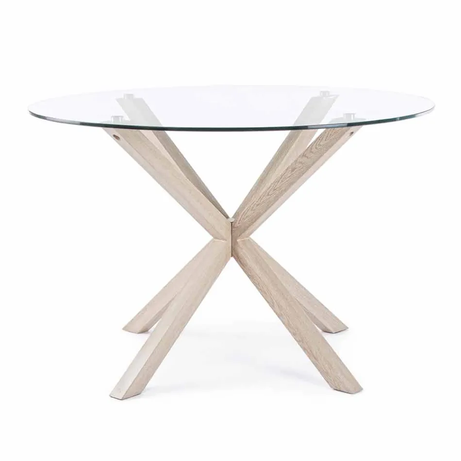 Table à manger ronde Homemotion avec plateau en verre trempé - Denda Viadurini