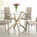 Table à manger ronde Homemotion avec plateau en verre trempé - Denda Viadurini