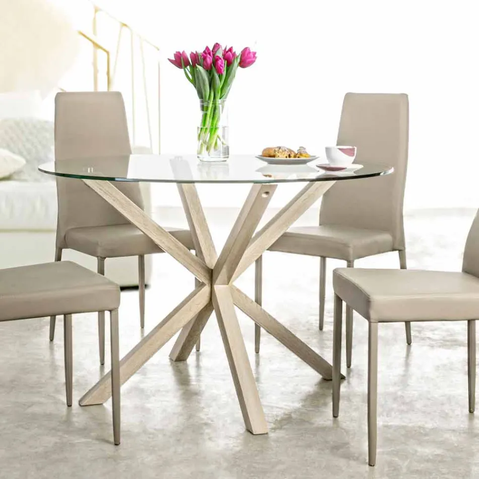 Table à manger ronde Homemotion avec plateau en verre trempé - Denda Viadurini