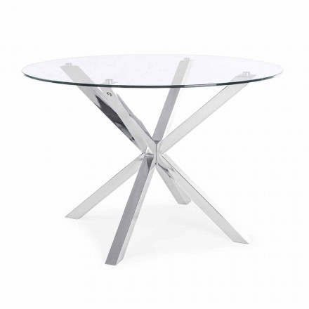 Table à manger ronde Homemotion avec plateau en verre trempé - Denda Viadurini