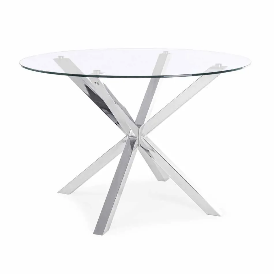 Table à manger ronde Homemotion avec plateau en verre trempé - Denda Viadurini