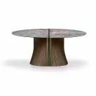 Table à manger ronde design en grès poli et bois Made in Italy - Madame Viadurini