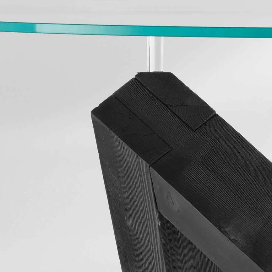 table ronde en bois avec plateau en verre Bao, design moderne Viadurini