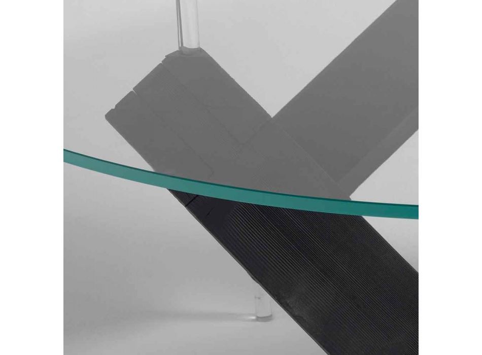 table ronde en bois avec plateau en verre Bao, design moderne Viadurini