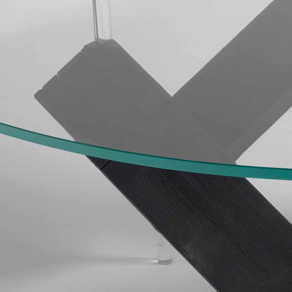 table ronde en bois avec plateau en verre Bao, design moderne Viadurini