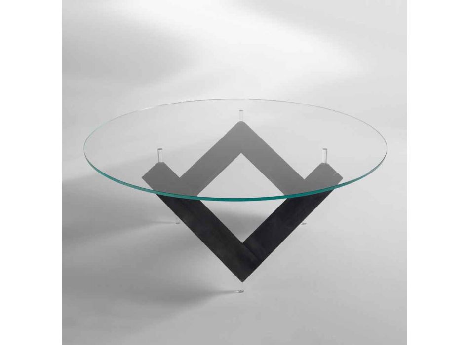 table ronde en bois avec plateau en verre Bao, design moderne Viadurini
