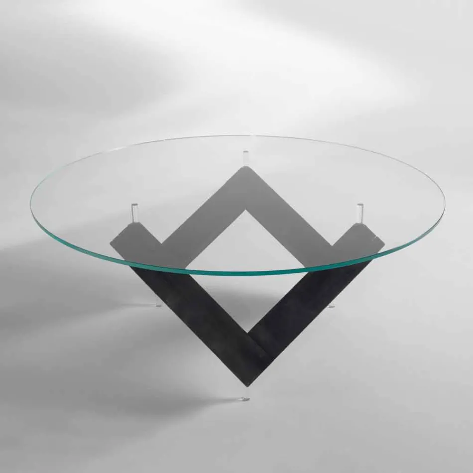 table ronde en bois avec plateau en verre Bao, design moderne Viadurini