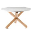 Table de Salle à Manger Ronde en Mdf Blanc Mat et Bois Massif - Dante Viadurini